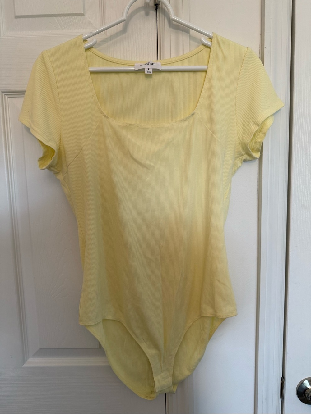 Kaileigh Pale Yellow Scoop Neck Short Sleeve Bodysuit